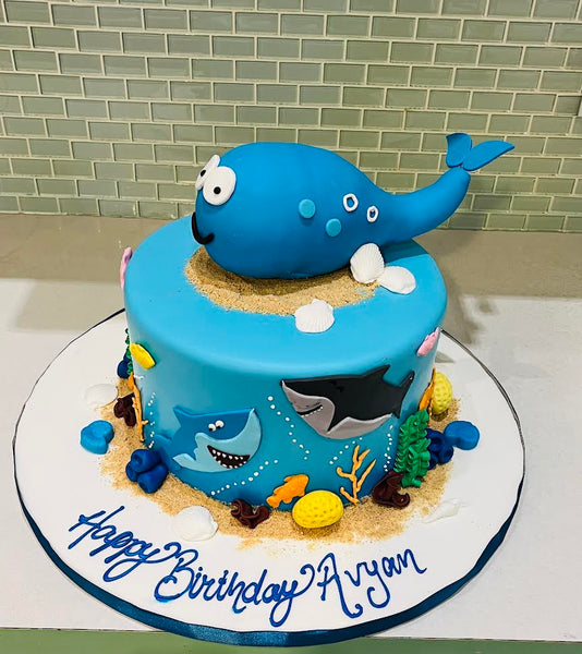 Blue Whale Shark Fondant Cake - Rashmi's Bakery