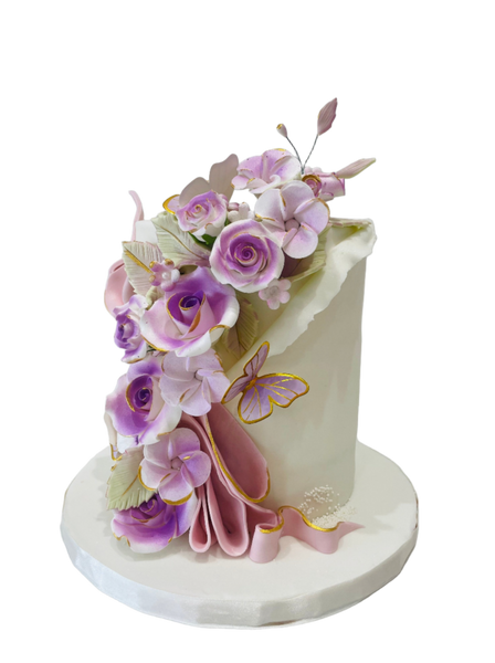 Purple Flowers Fondant Cake - Rashmi's Bakery