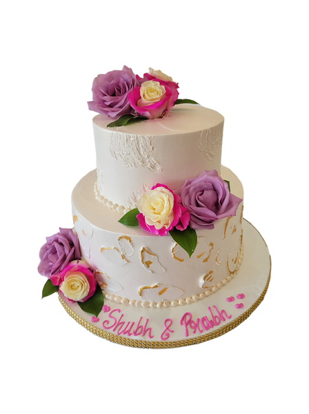 Pink & Purple Cream Engagement Cake - Rashmi's Bakery