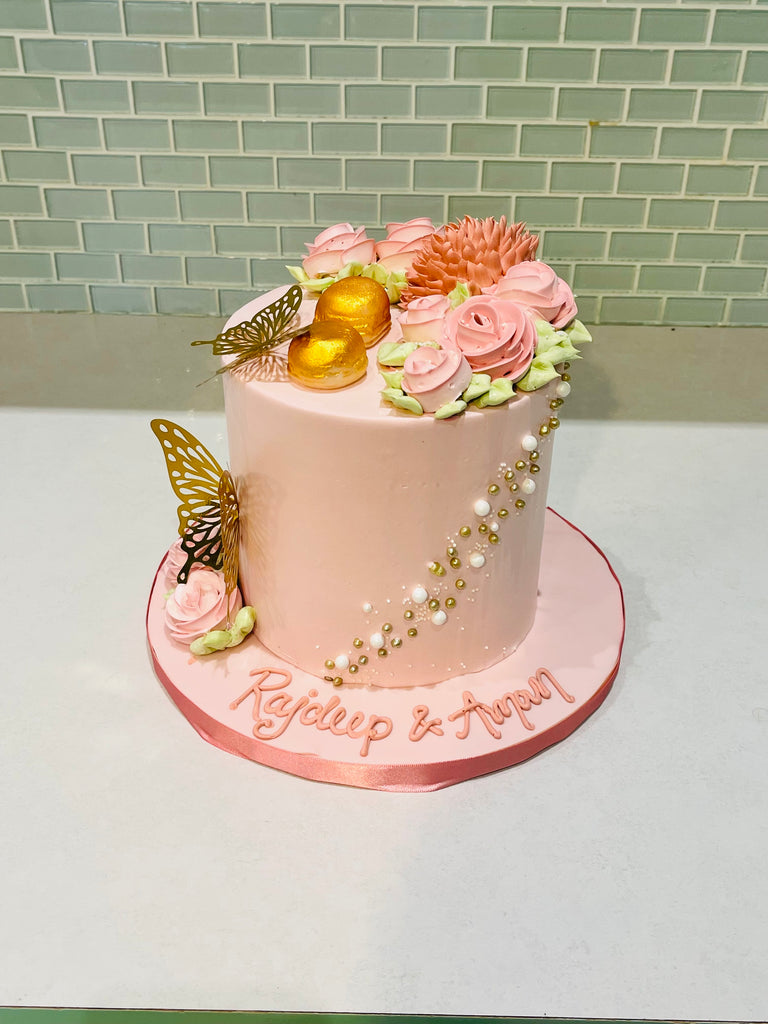 Customize Online Your Birthday Cake with Pink Roses on White