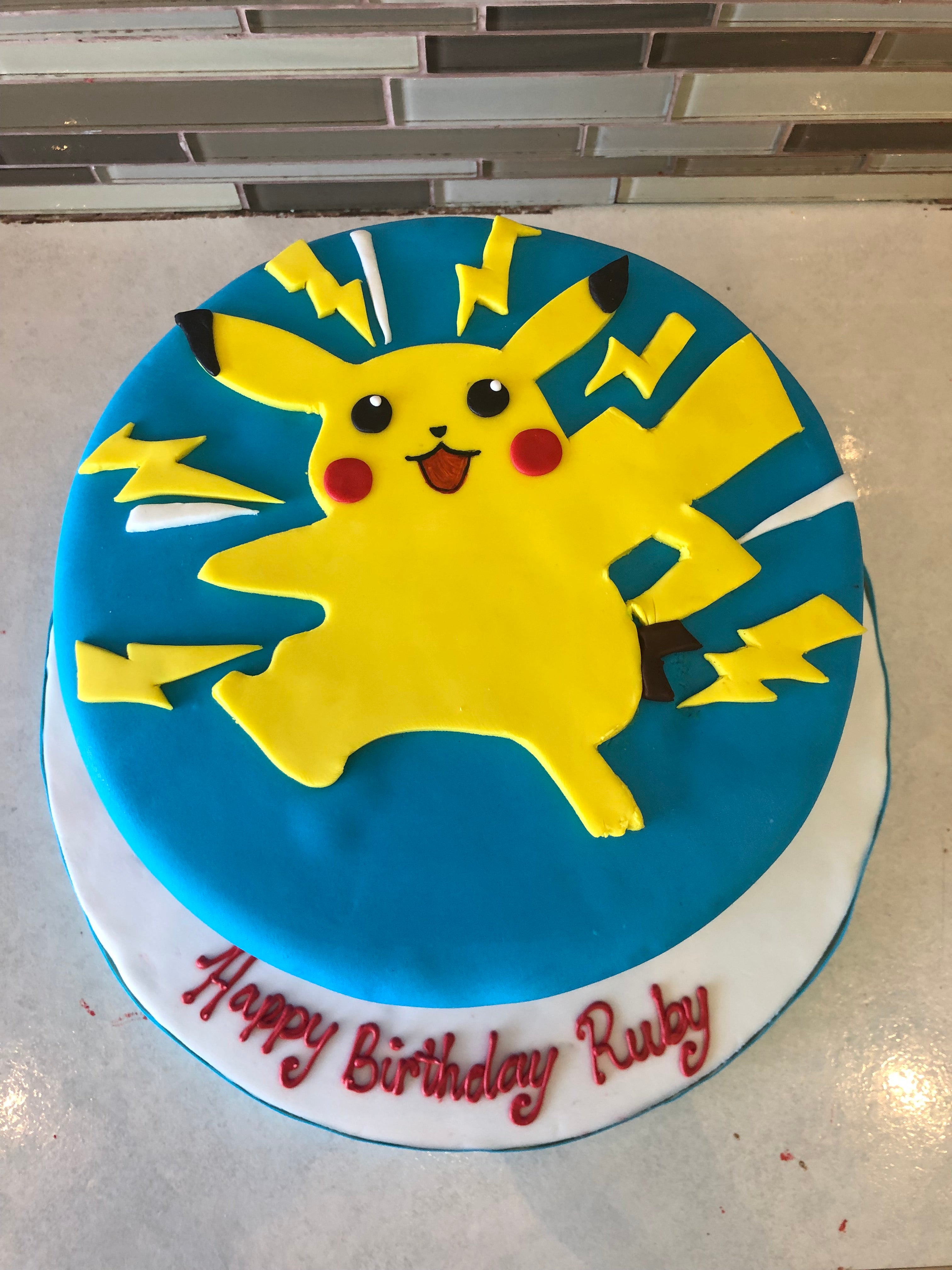 POKEMON PIKACHU Weld Host Cake or Sugar Decoration with NAME & YEARS