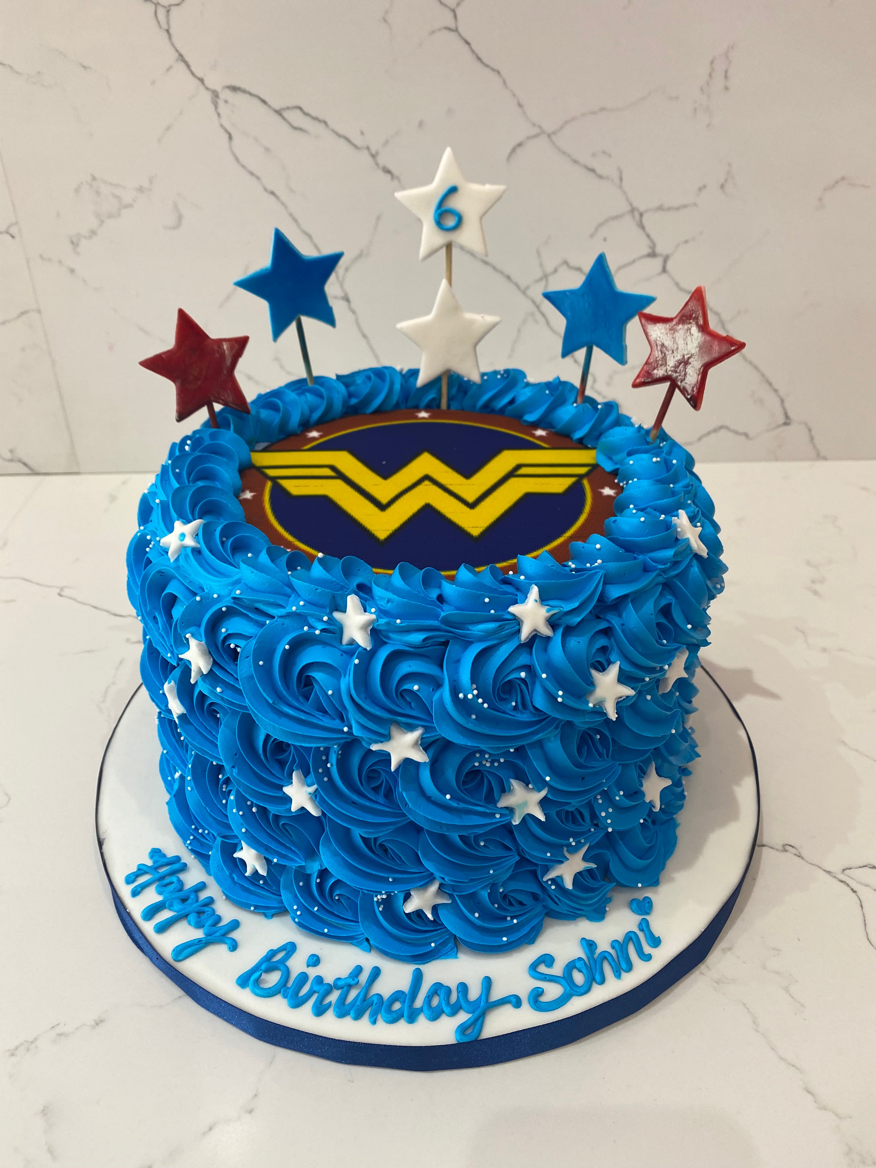 Wonder Woman theme cake - egg/eggless/vegan, Food & Drinks, Homemade Bakes  on Carousell