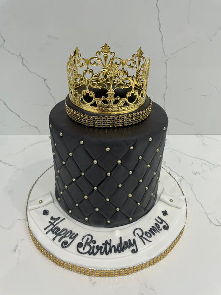 BLACK & GOLD CROWN FONDANT CAKE - Rashmi's Bakery