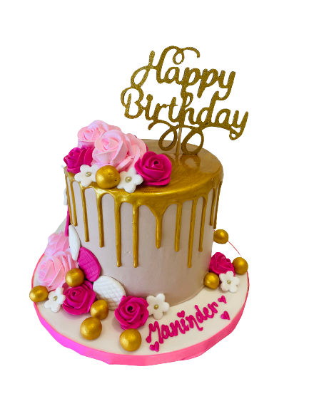 MANI PINK & GOLD FLOWER CAKE - Rashmi's Bakery