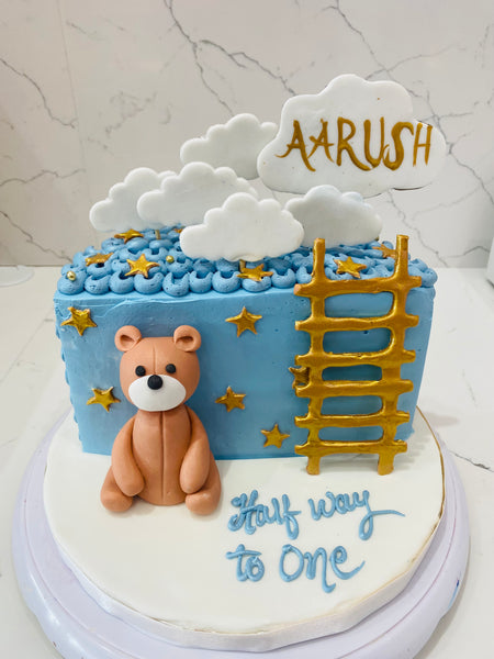 Baby 6 month Birthday Cake decoration idea. No ❌ Fondant Half cake recipe.  Half year birthday cake. - YouTube