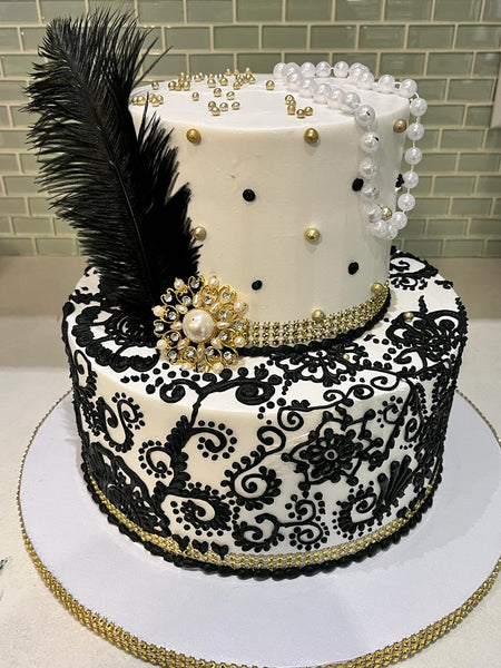 Black Feather And White Wedding Cake - Rashmi's Bakery